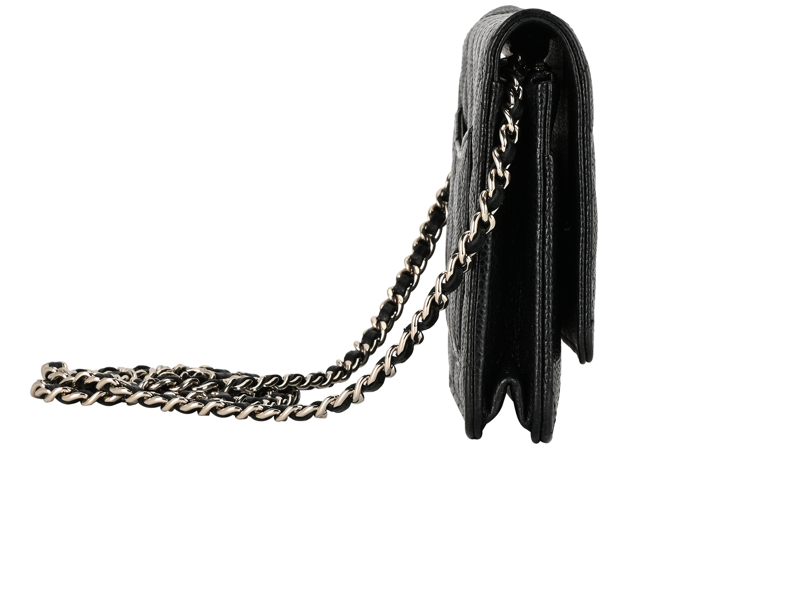 Wallet On Chain, &pound;2,200, Handbags, Black, Caviar Leather, Side view